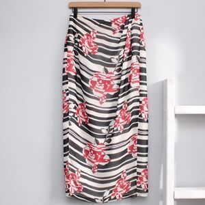 Oscar by Oscar de la Renta Vintage Striped Roses Wrap Maxi Silk Skirt Size 6